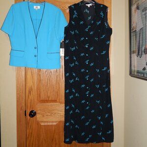 NEW Studio I Size 16 Two Piece Dress Blazer Jacket Set Blue Black Floral